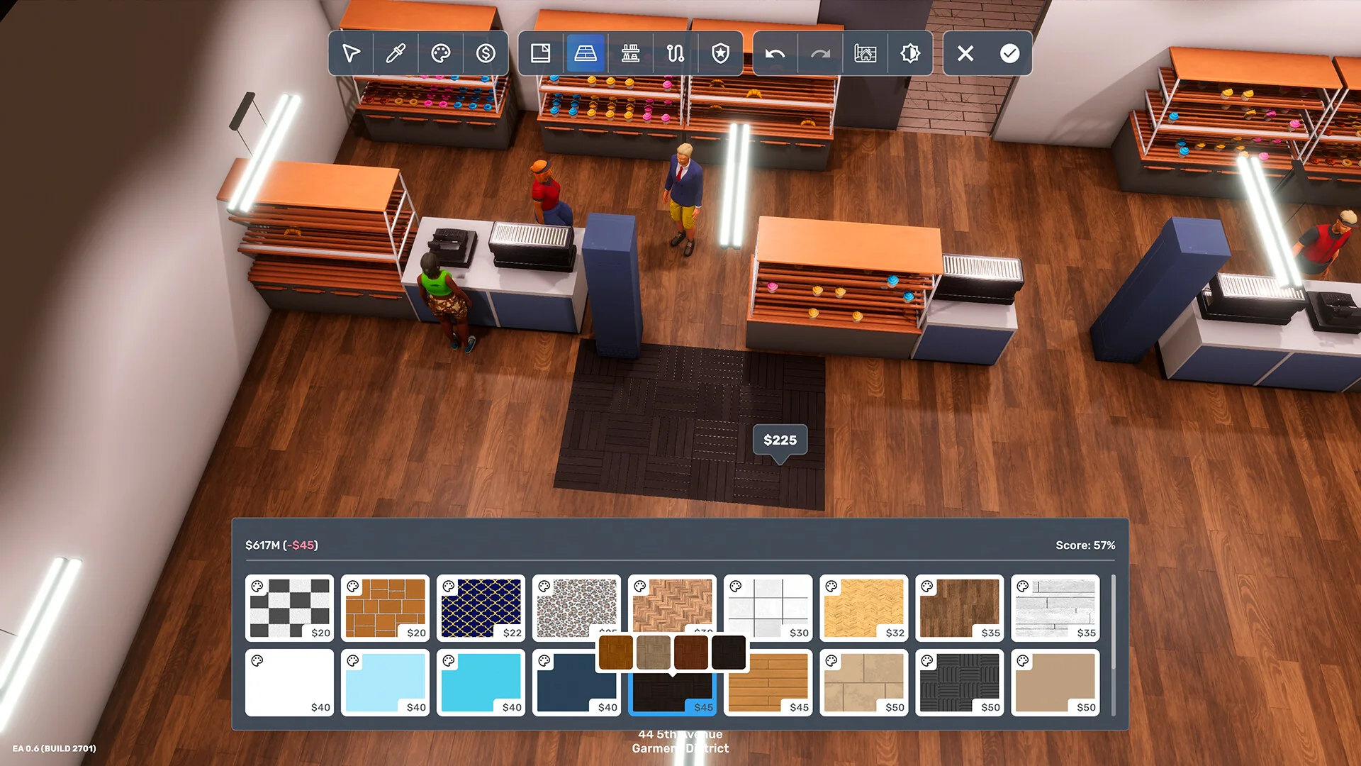 Retail shelves and counters in the Big Ambitions interior designer